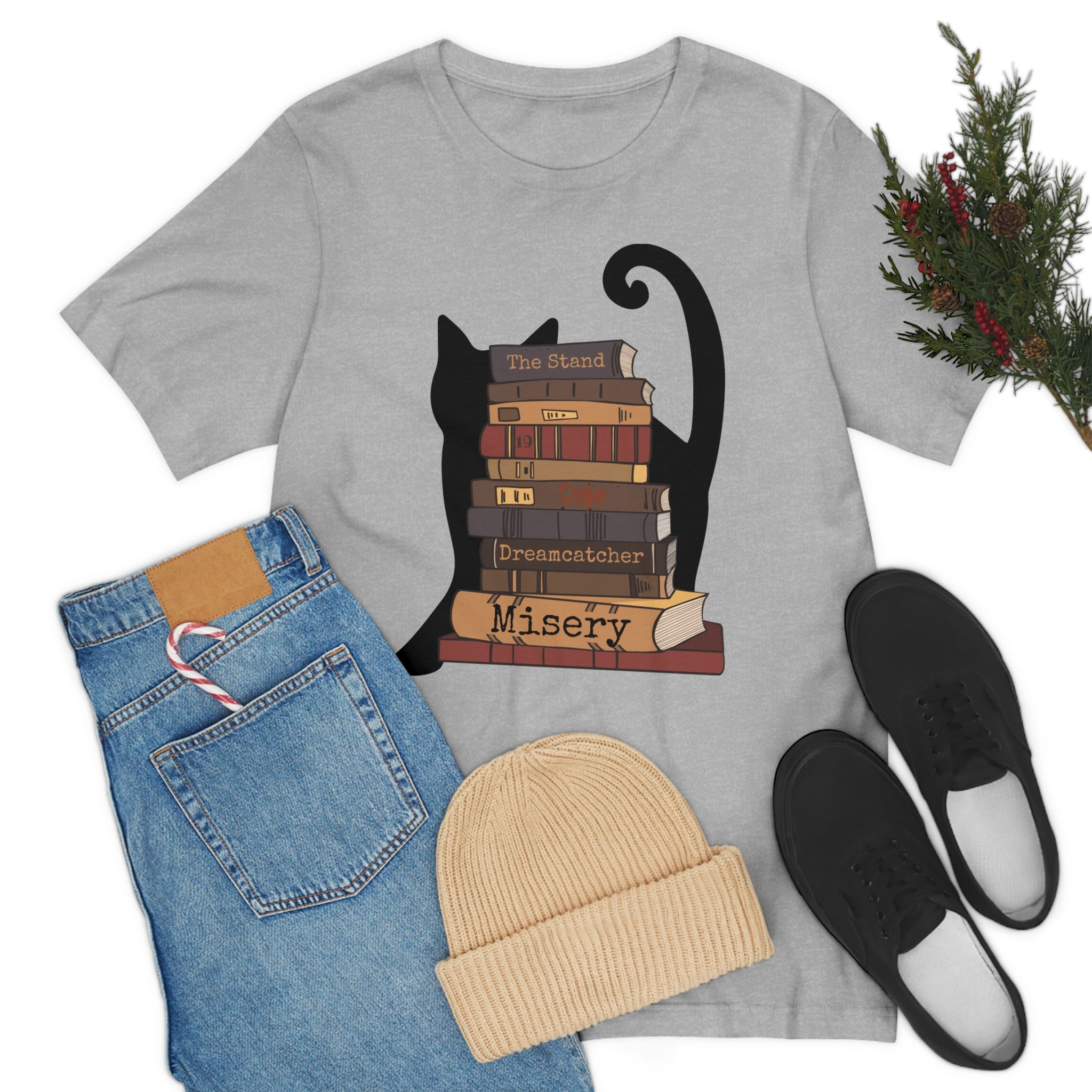 Bookish Cat Short Sleeve Tee, Stephen King Fan T Shirt, Constant Reader Gift For Cat Lover