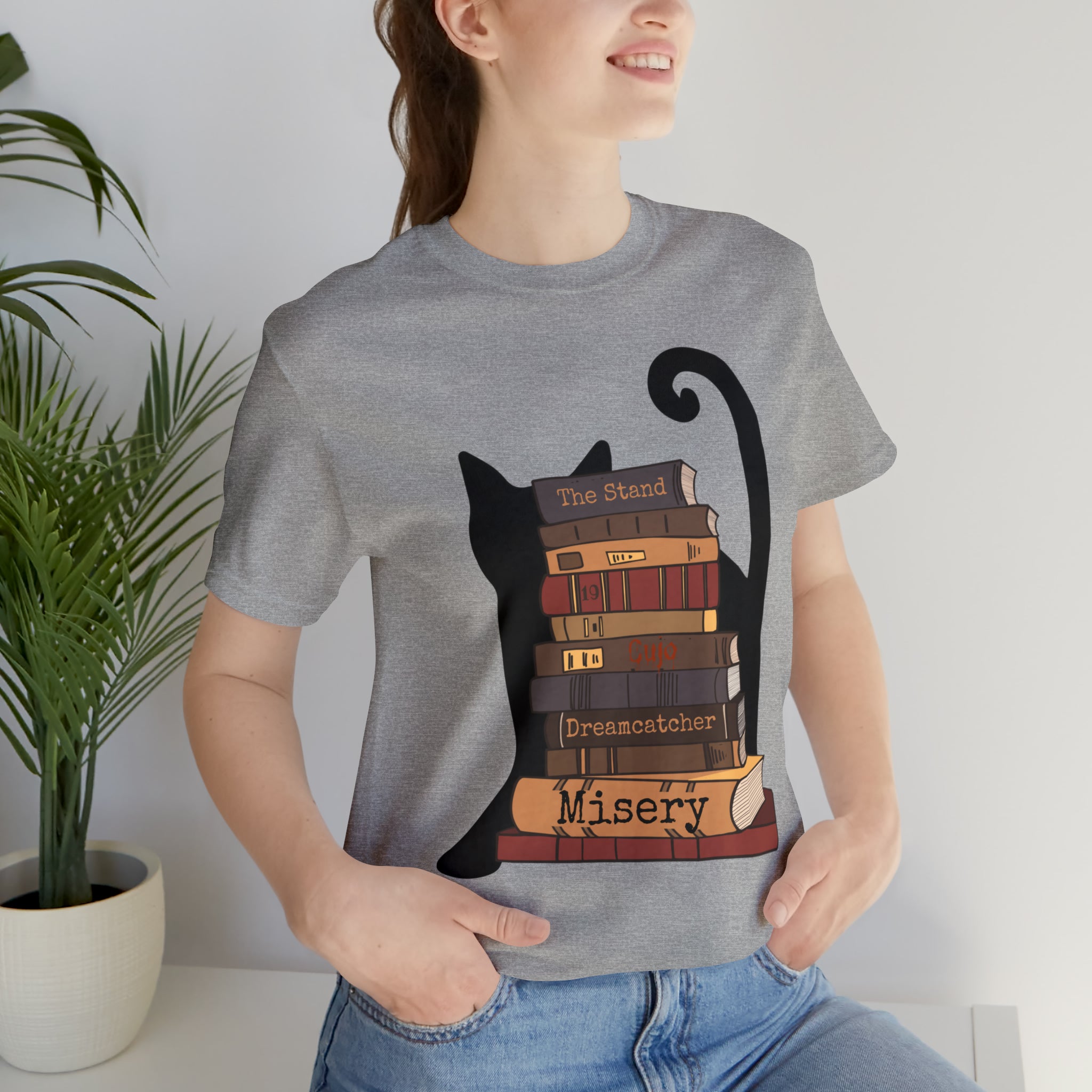 Bookish Cat Short Sleeve Tee, Stephen King Fan T Shirt, Constant Reader Gift For Cat Lover