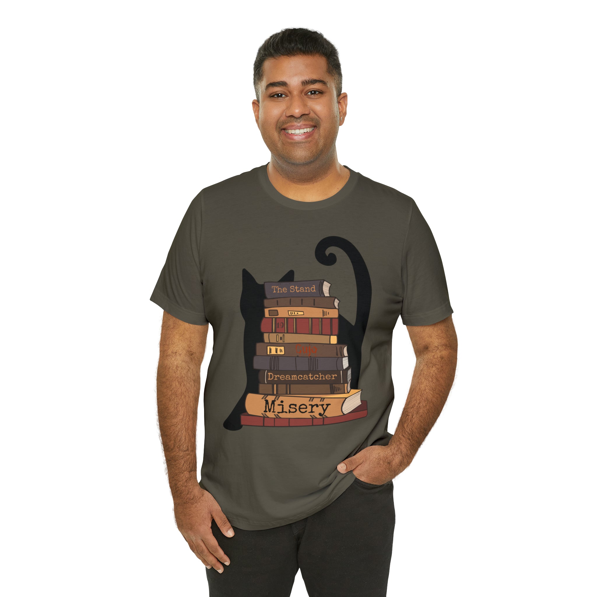 Bookish Cat Short Sleeve Tee, Stephen King Fan T Shirt, Constant Reader Gift For Cat Lover