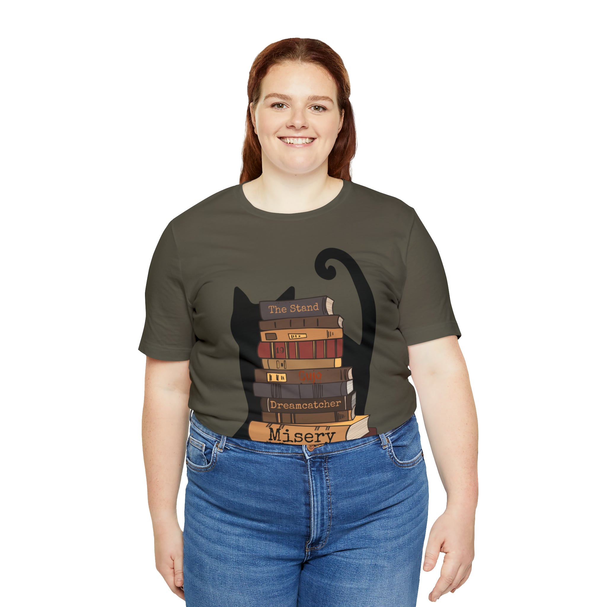 Bookish Cat Short Sleeve Tee, Stephen King Fan T Shirt, Constant Reader Gift For Cat Lover