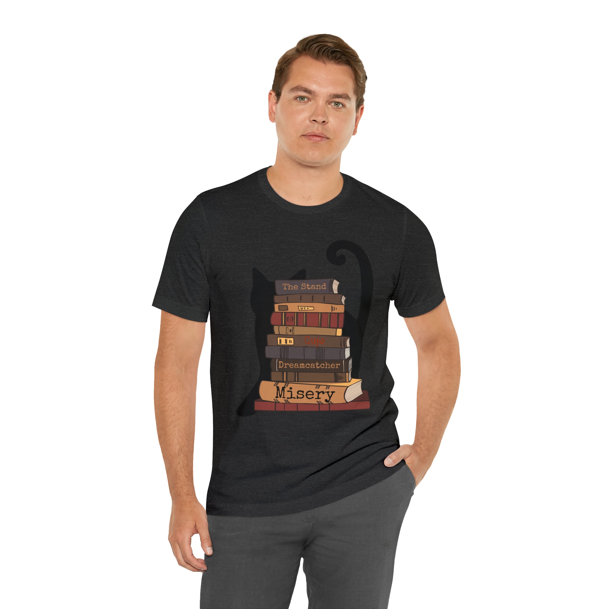 Bookish Cat Short Sleeve Tee, Stephen King Fan T Shirt, Constant Reader Gift For Cat Lover