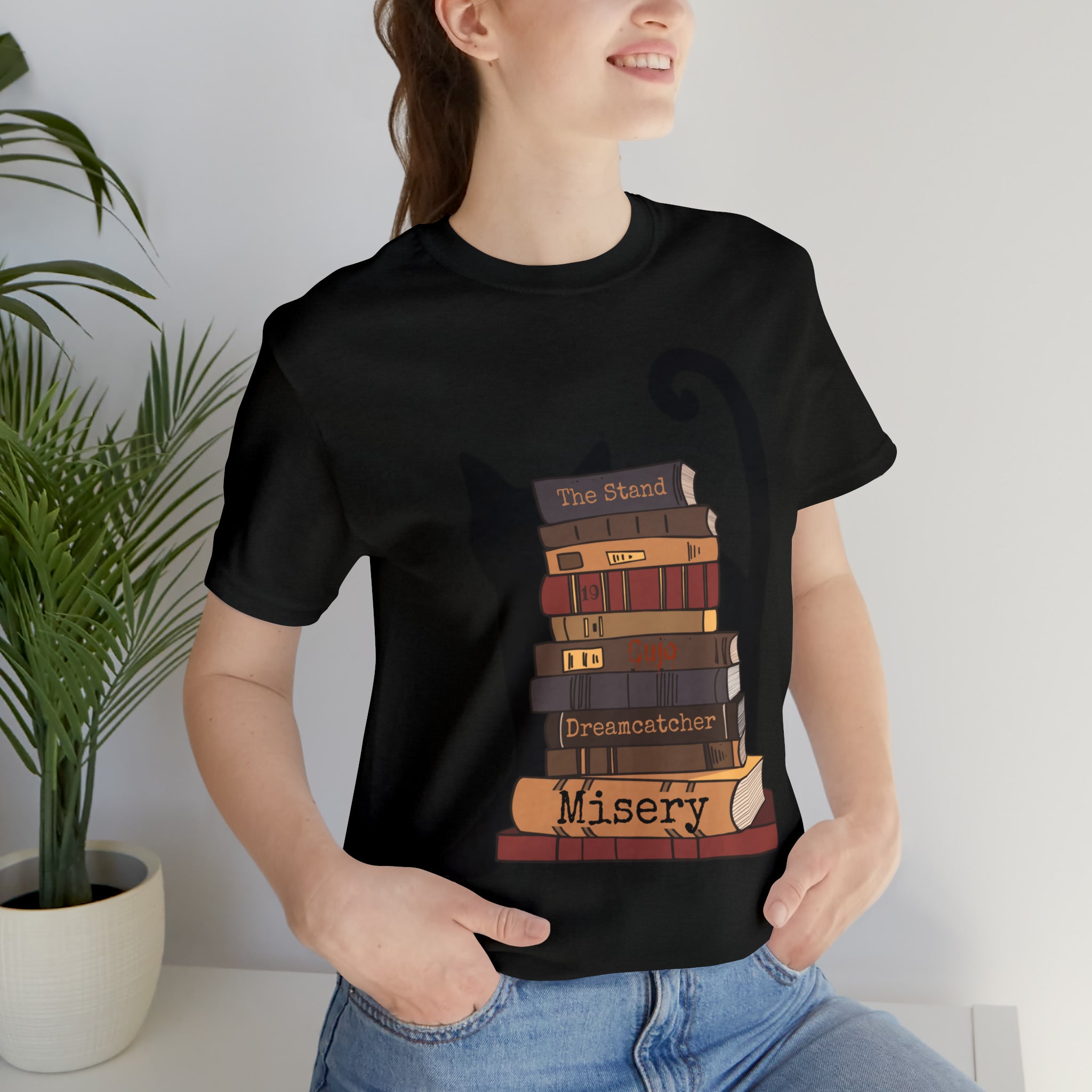 Bookish Cat Short Sleeve Tee, Stephen King Fan T Shirt, Constant Reader Gift For Cat Lover