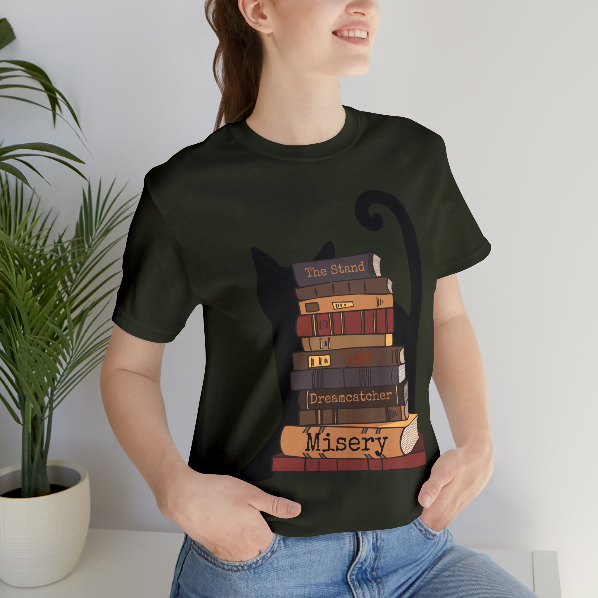 Bookish Cat Short Sleeve Tee, Stephen King Fan T Shirt, Constant Reader Gift For Cat Lover